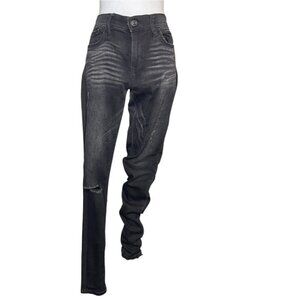 Express Women Supersoft Legging Mid Rise Black Denim Distressed Acid Wash Sz 8